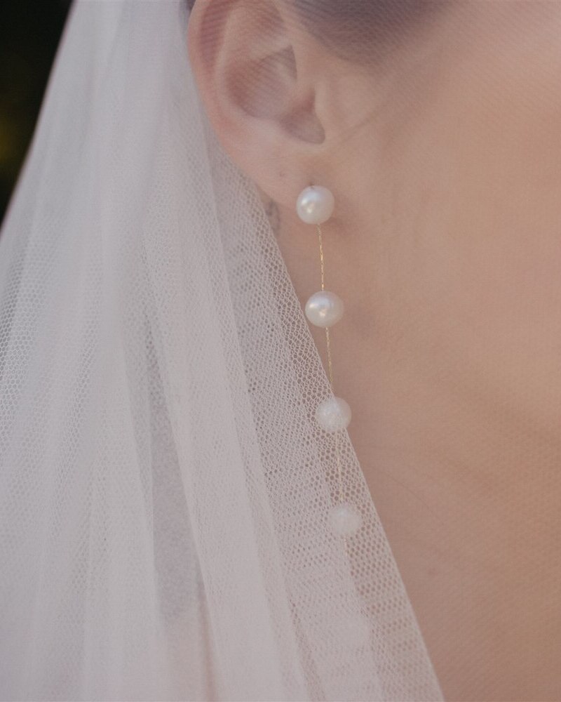 Pendientes de novia largos con perlas